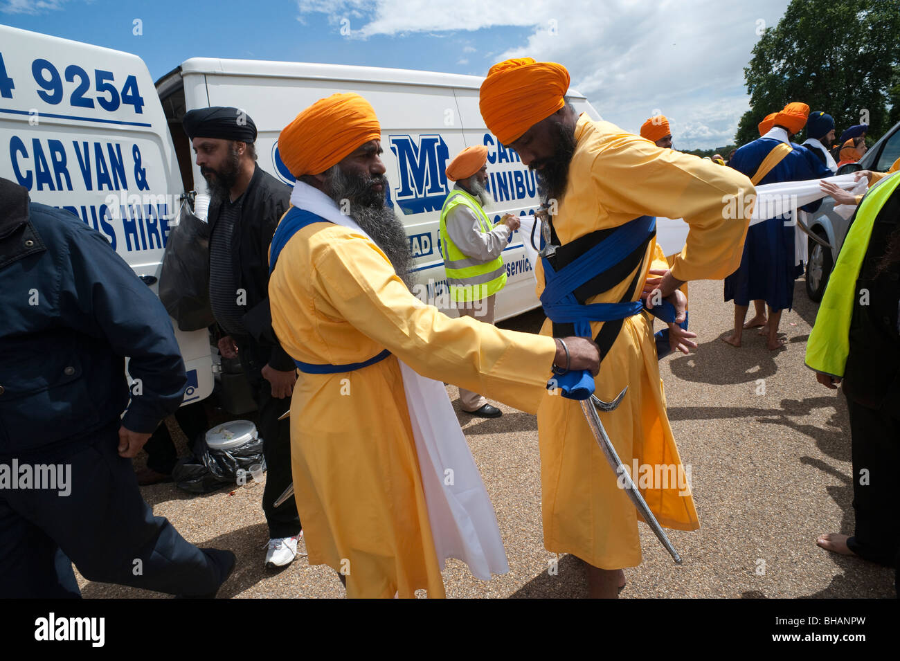 Khalsa get dressed for Sikh march in London calling for justice over the 1984 massacres and an independent Sikh state Stock Photo