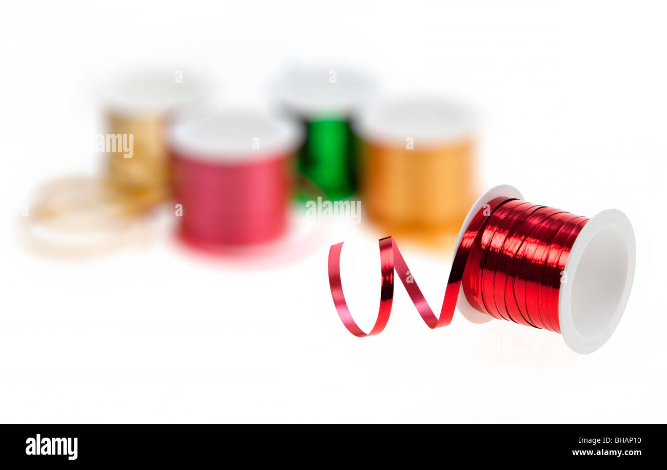Coloured ribbons on spools Stock Photo