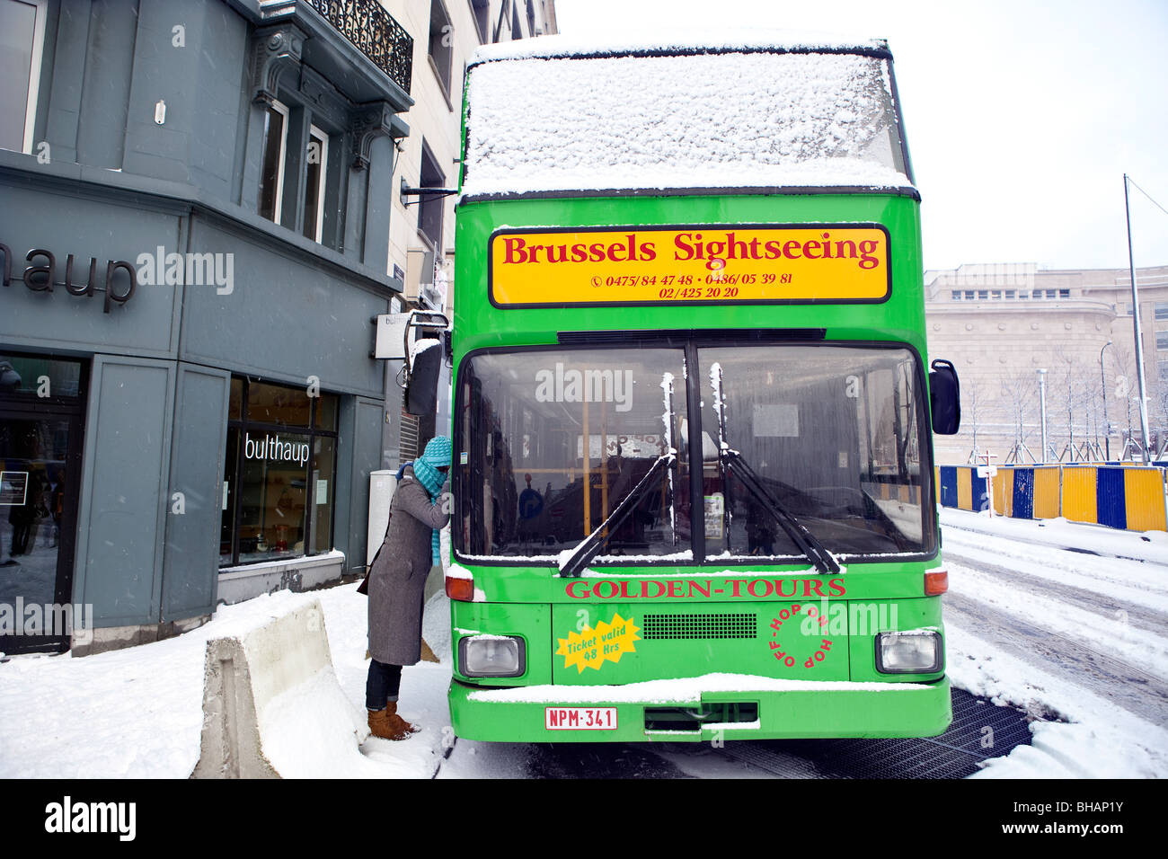 Brussels Sightseeing Bus Out Of Service Due To Bad Weather Stock Photo