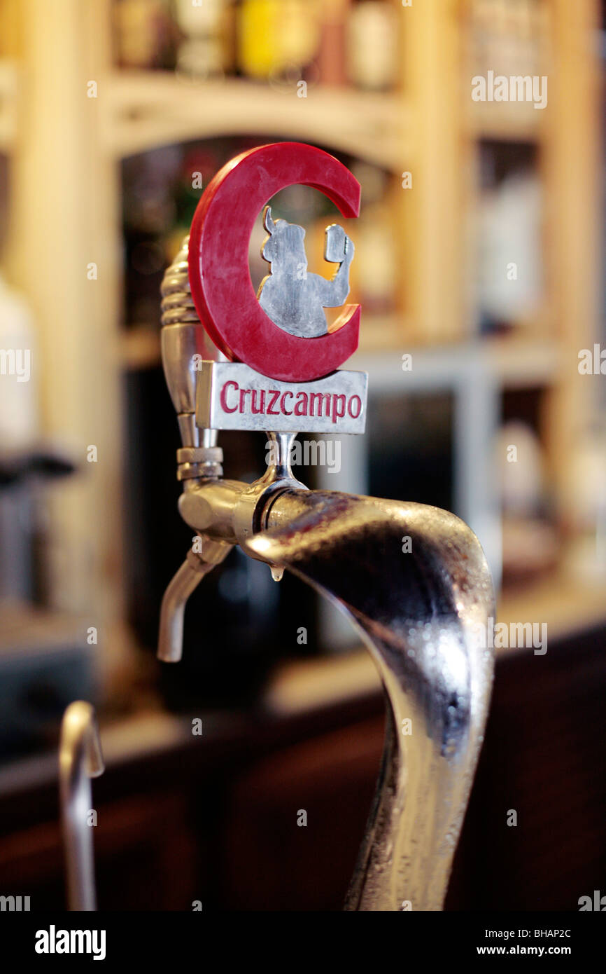 Cruzcampo beer on tap in a bar in Seville, Spain Stock Photo Alamy
