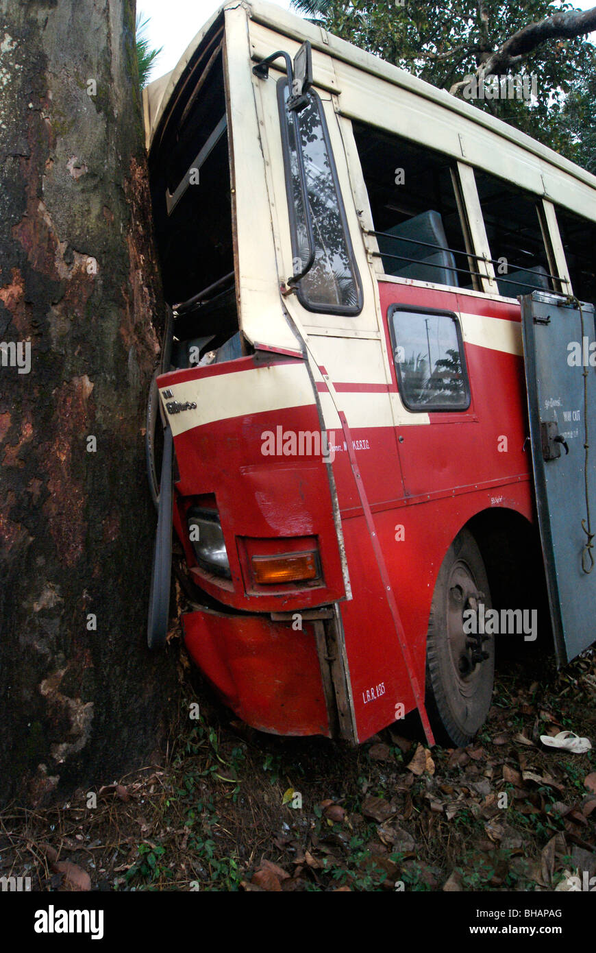 Bus Accident in Kerala. Lot of People died on the spot & a poor victims scandal is seen on the frame Stock Photo