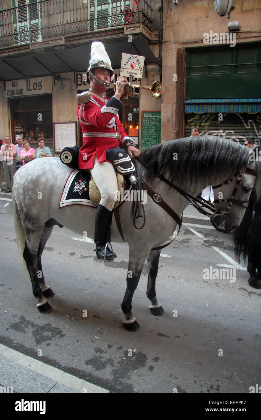 Municipal Guard, Mounted police officer of Barcelona on a horse during La Merce  Party Stock Photo