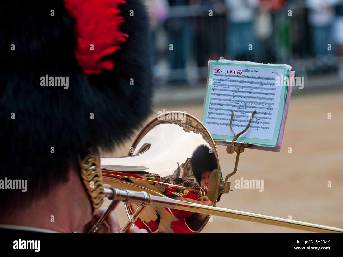 Military band trombone player with reflection Stock Photo Alamy