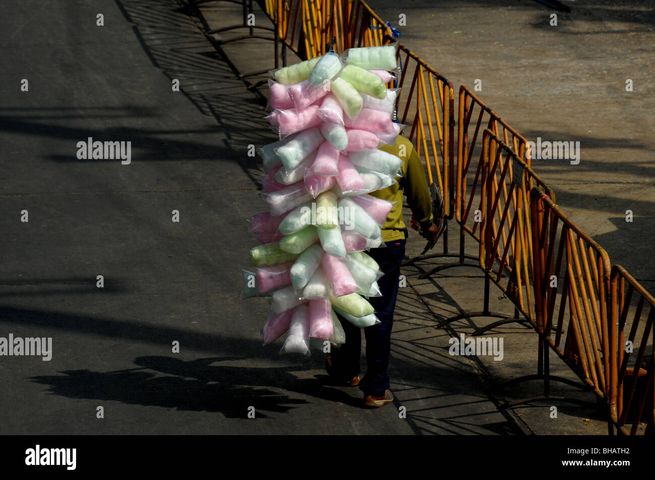 High angle shot of Candy floss vendor in Klong toei, Bangkok,Thailand