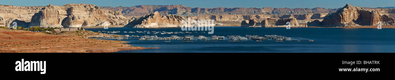 USA, Arizona, Page. Lk Powell Resort and Marinas panorama; morning. Stock Photo