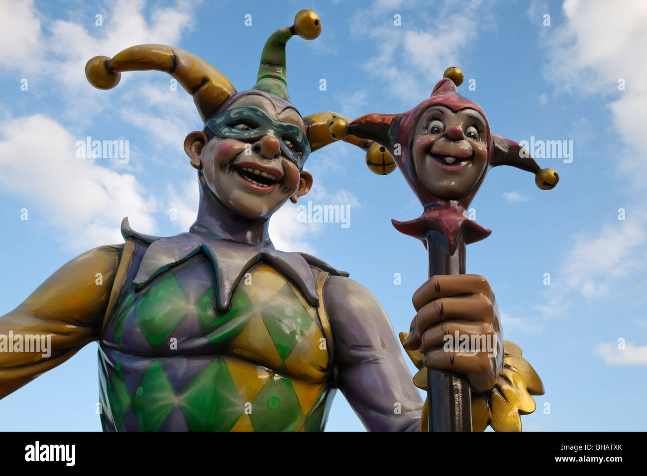 Large Statue Of Jester On Riverwalk Beside Mississippi River In New