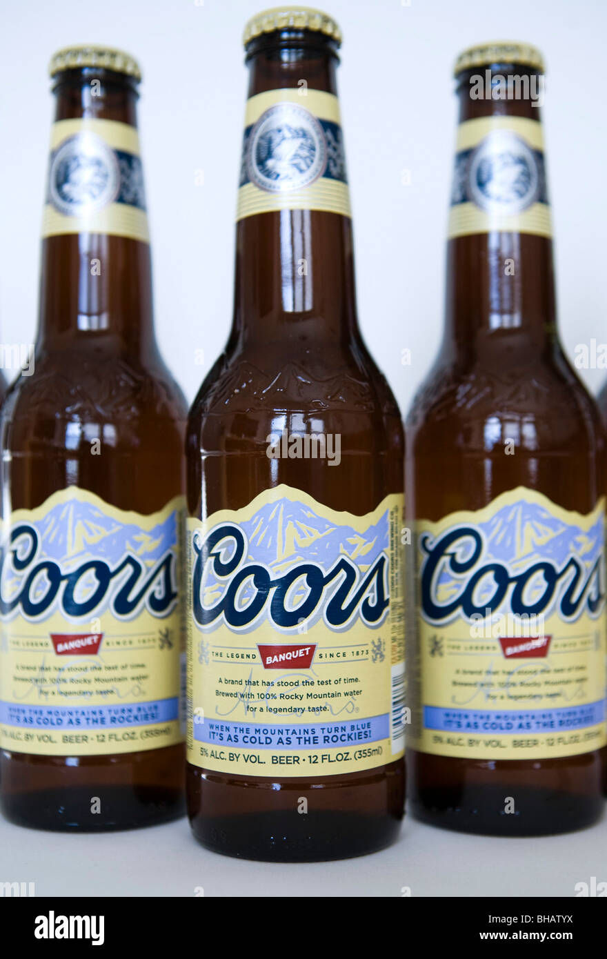 A grouping of Coors Beer Bottles.  Stock Photo
