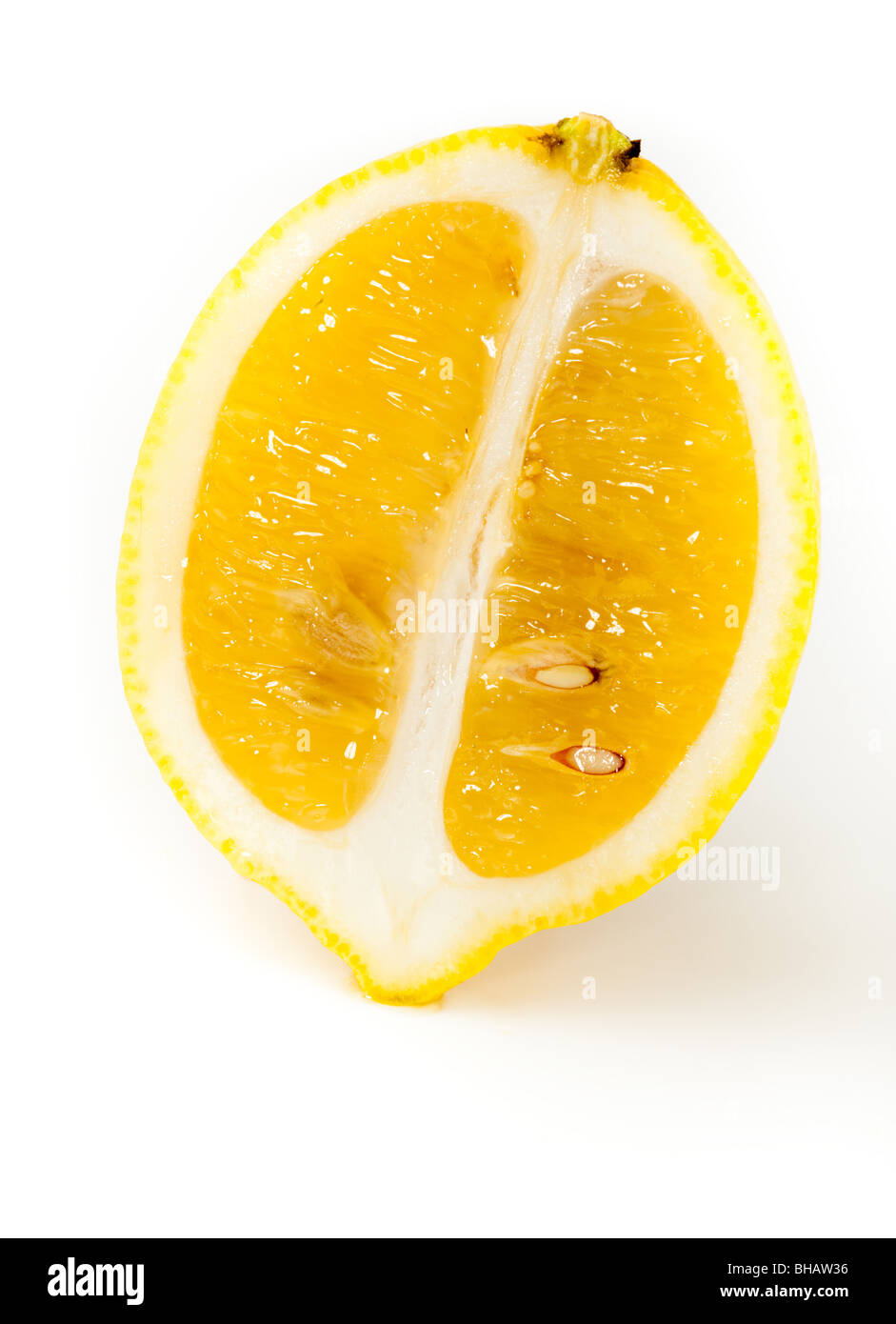 Vertical Segment of a lemon on a white background. Stock Photo