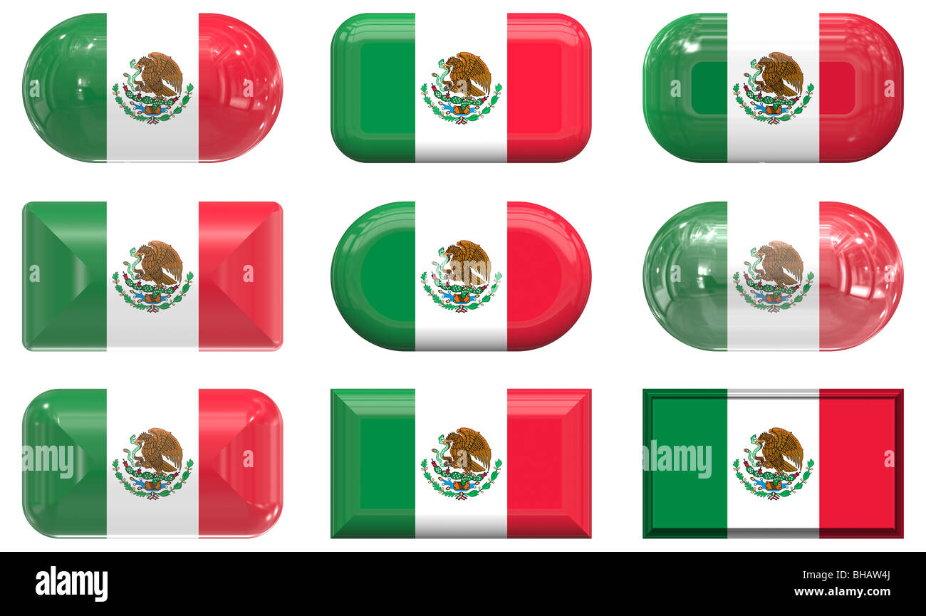 nine glass buttons of the Flag of mexico Stock Photo - Alamy