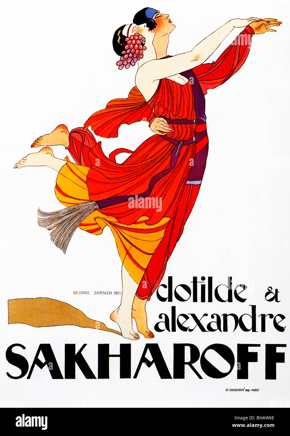 Sakharoff, 1921 French poster by Georges Barbier of Ukrainian dancer and choreographer Alexandre with German wife Clotilde Stock Photo