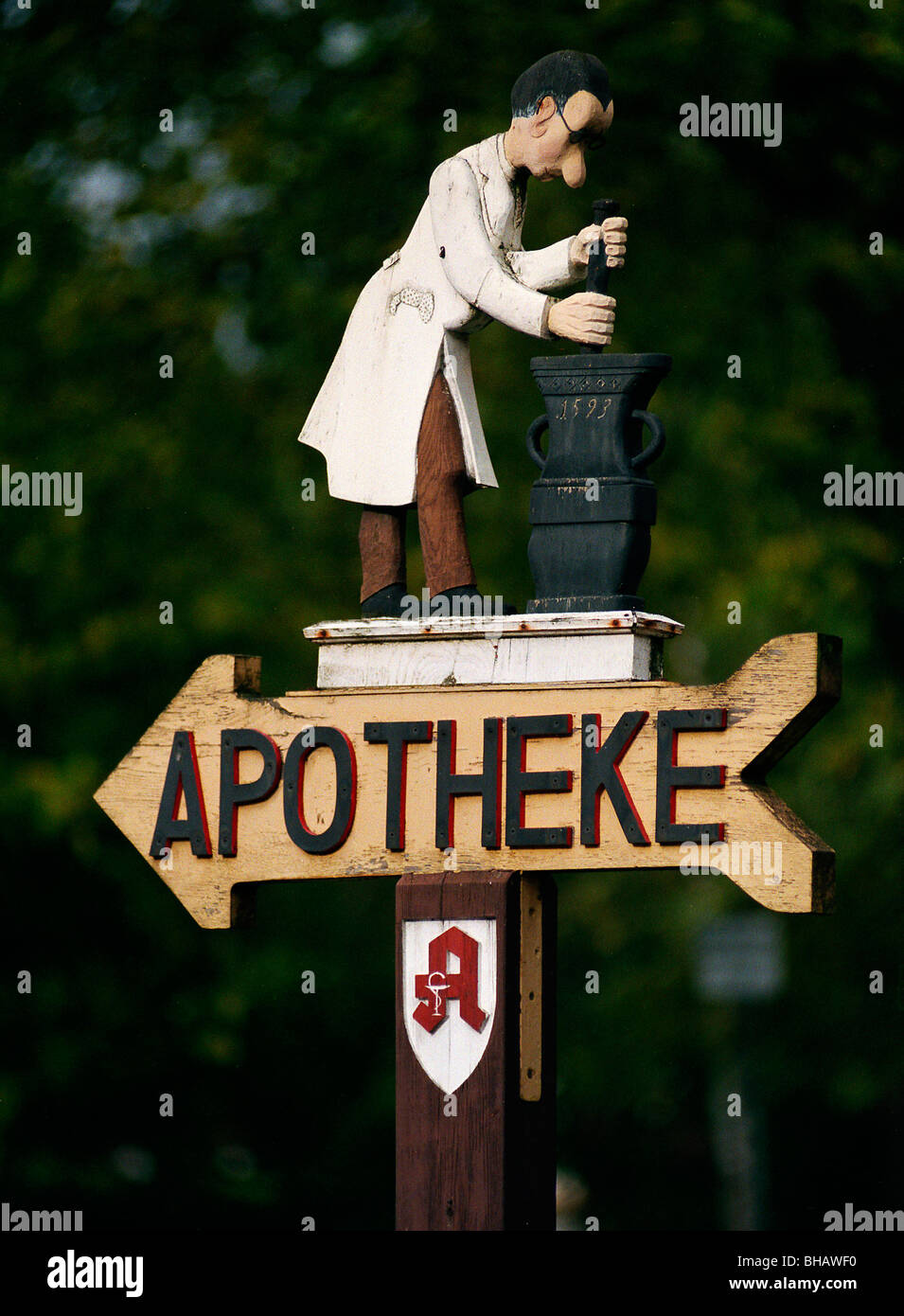Pharmacy sign post in central Germany Stock Photo