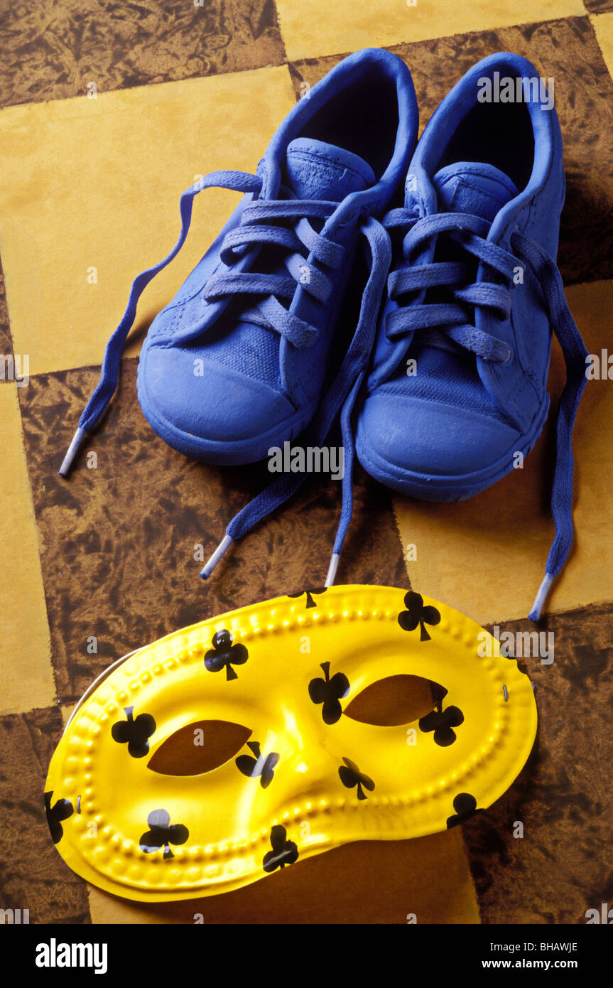 Kids blue shoes and mask Stock Photo