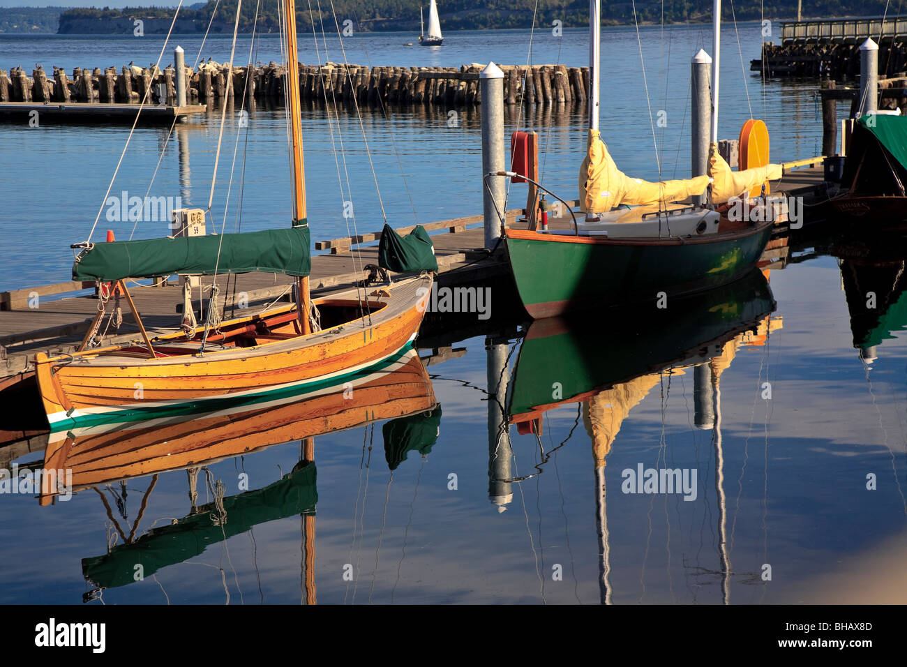 Classic wooden boats at Point Hudson Marina Port Townsend Olympic Peninsula Washington USA Stock Photo