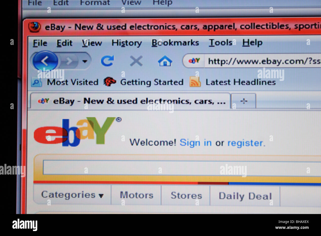 Ebay screenshot of home page Stock Photo