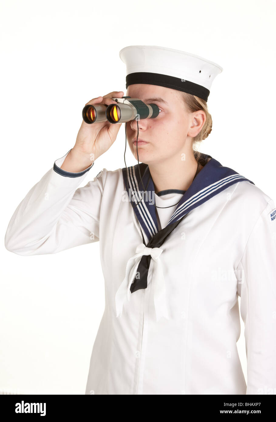 young female sailor with binoculars isolated on white Stock Photo - Alamy