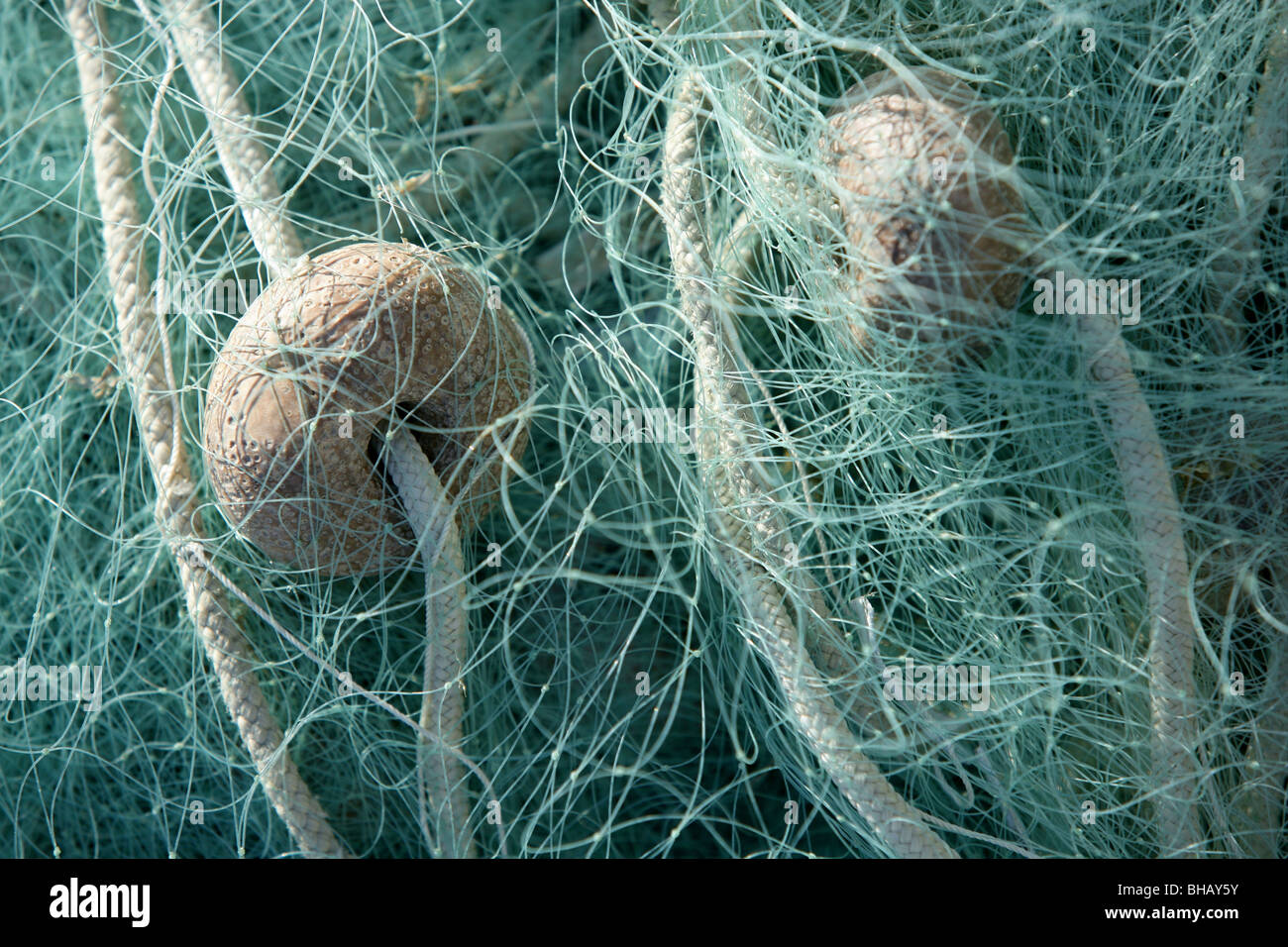 Fishing boat equipment detail: net, arts macro. Mediterranean sea Stock ...