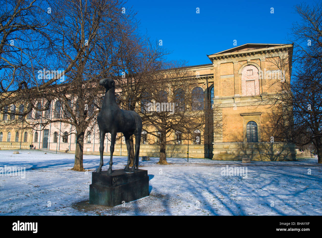 Horse statue in front of Alte Pinakothek museum Schwabing Munich Bavaria Germany Europe Stock Photo