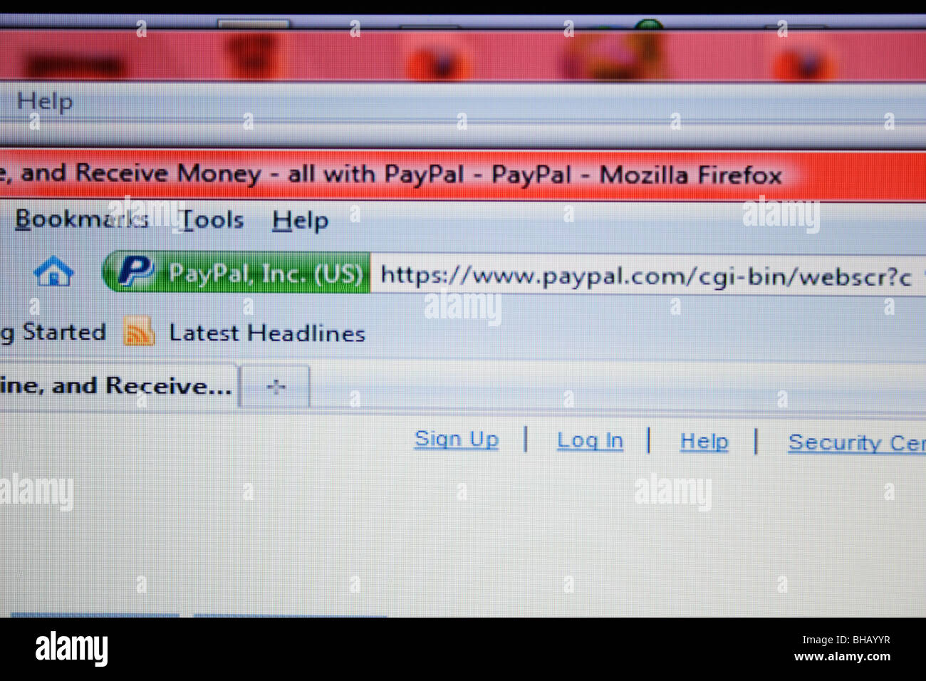 Paypal website showing the special green identifier in the browser to prevent spoofing of the website. Stock Photo