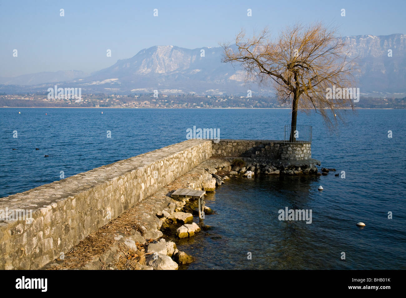Stone pier / jetty in Bourget Du Lac, on Lake du Bourget (Lac Du
