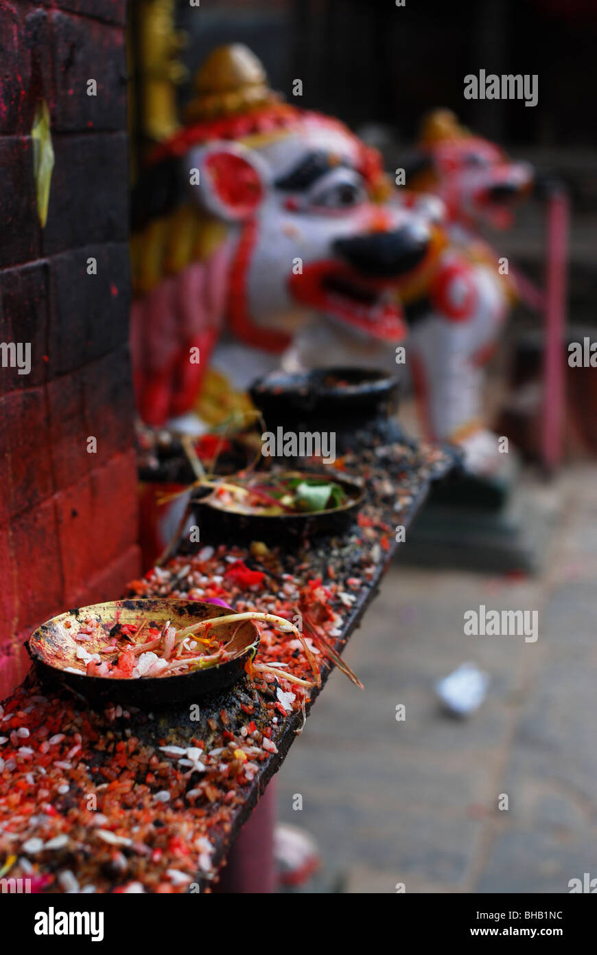 candleholders of hinduism and sculpture at durbar square,bhaktapur,nepal Stock Photo