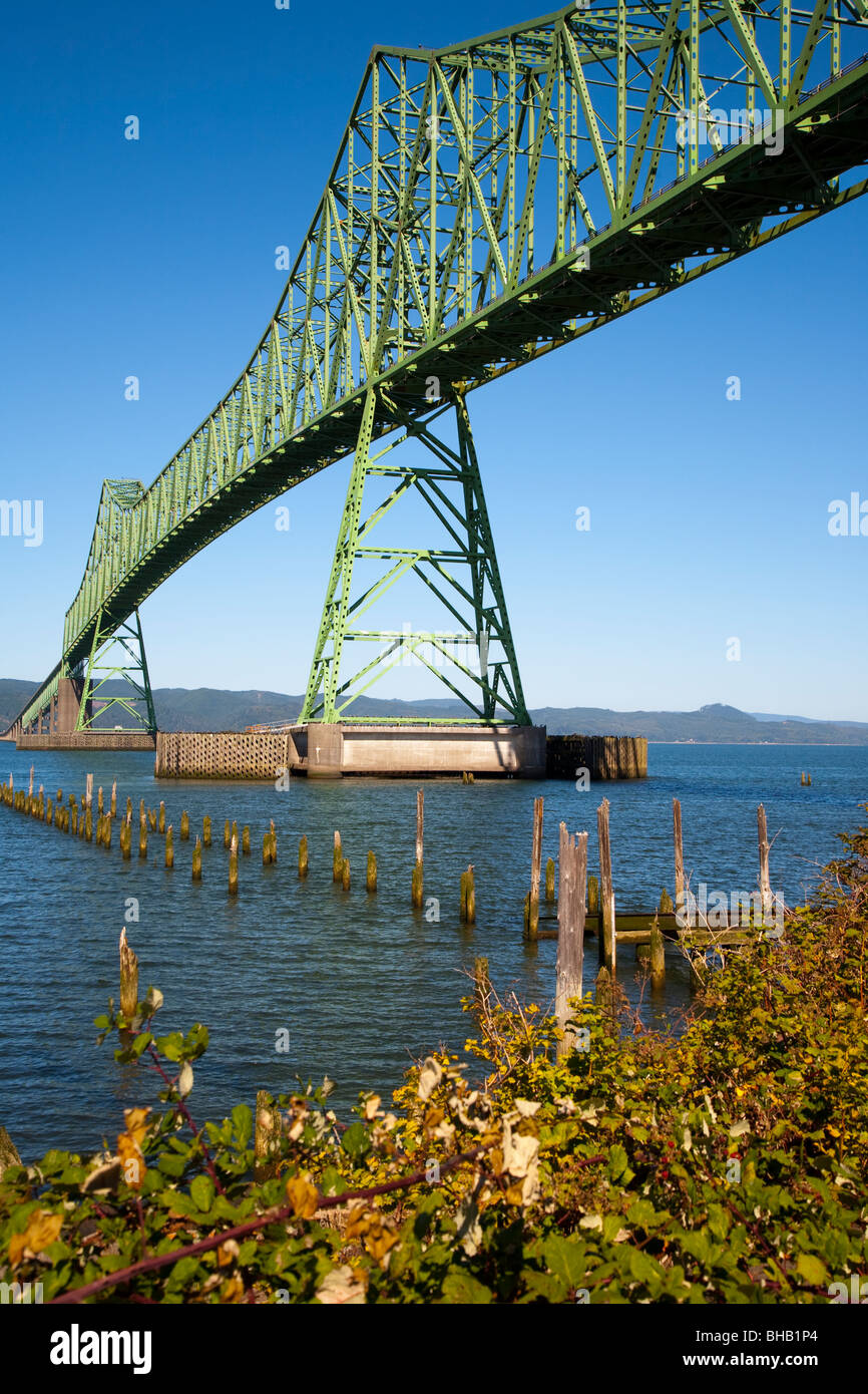 Astoria–Megler Bridge and Columbia River, from Astoria, Oregon, USA Stock Photo