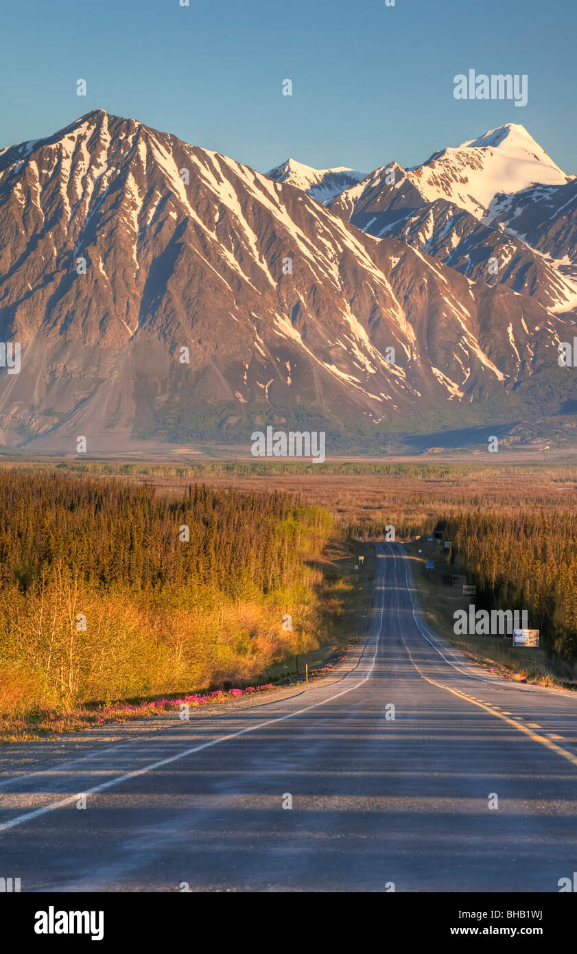 Scenic view of the Haines Highway in Southeast Alaska during Summer Stock Photo