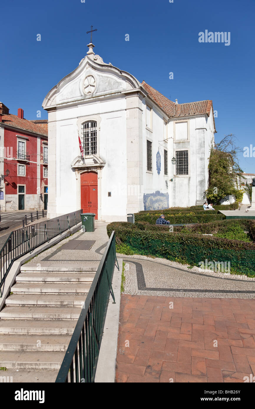 Santa Luzia Church and Miradouro de Santa Luzia (belvedere / terrace) in Alfama. Lisbon, Portugal. Stock Photo