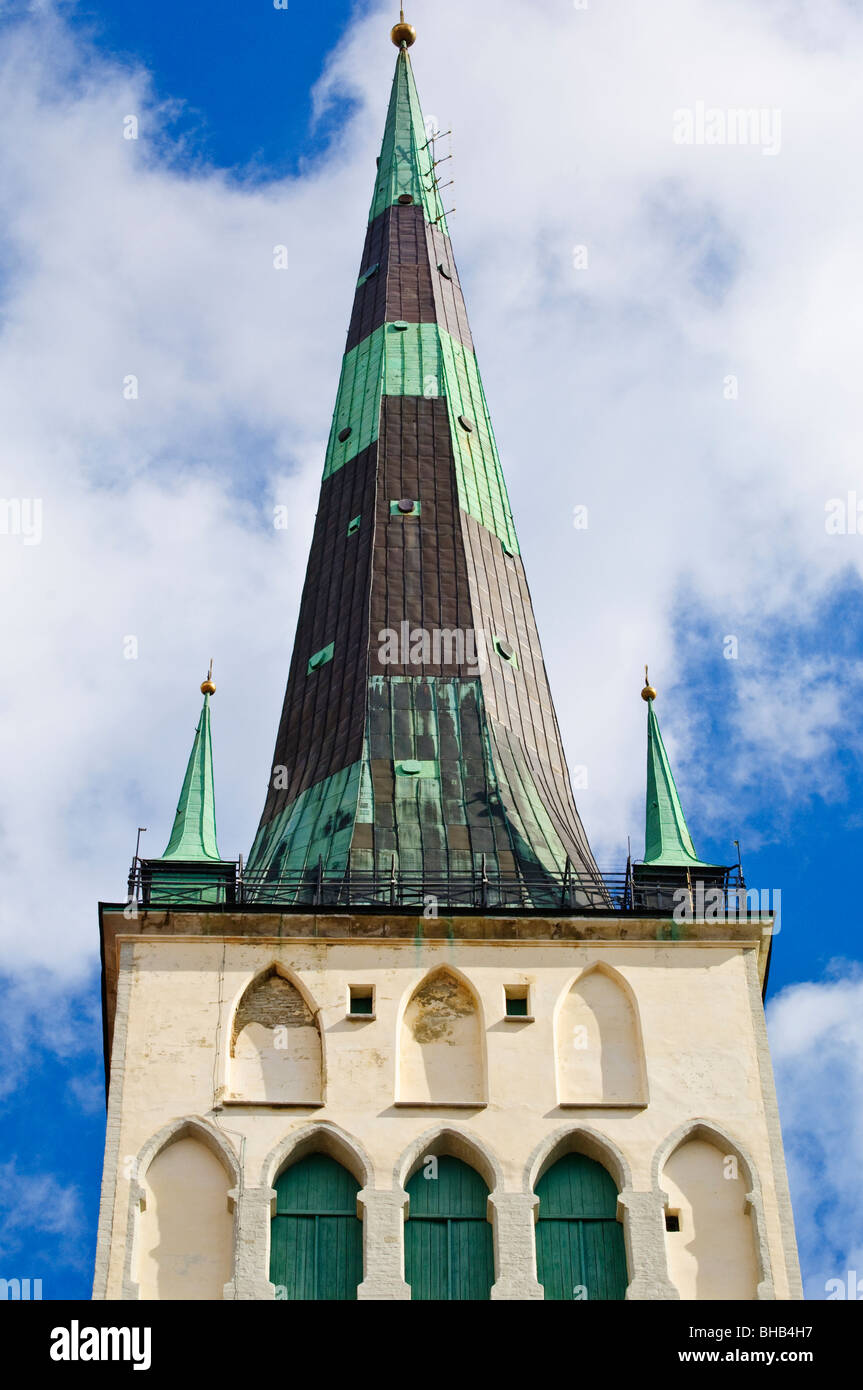 The 124m tall spire of Oleviste kirik (St Olav’s church), Tallinn, Estonia Stock Photo