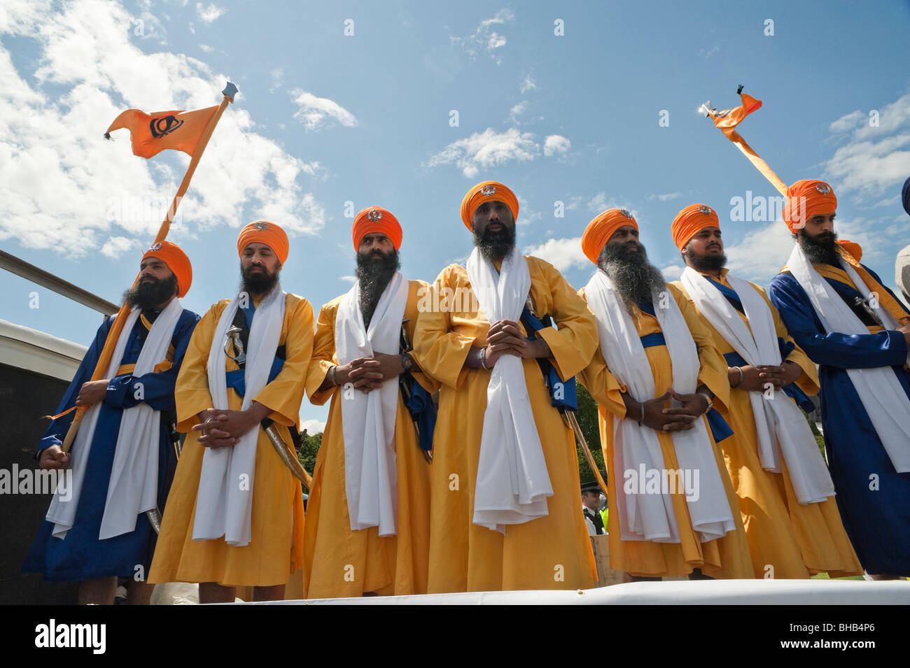 Sikhs mark the 25th anniversary of Amritsar massacres by Indian army and call for an independent Sikh state. Panj Piyare Stock Photo
