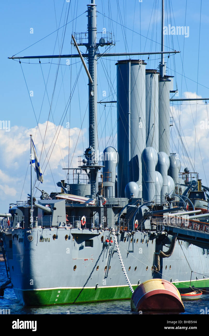 The Cruiser Aurora, famous for firing the shot which launched the October Revolution, St Petersburg, Russia Stock Photo
