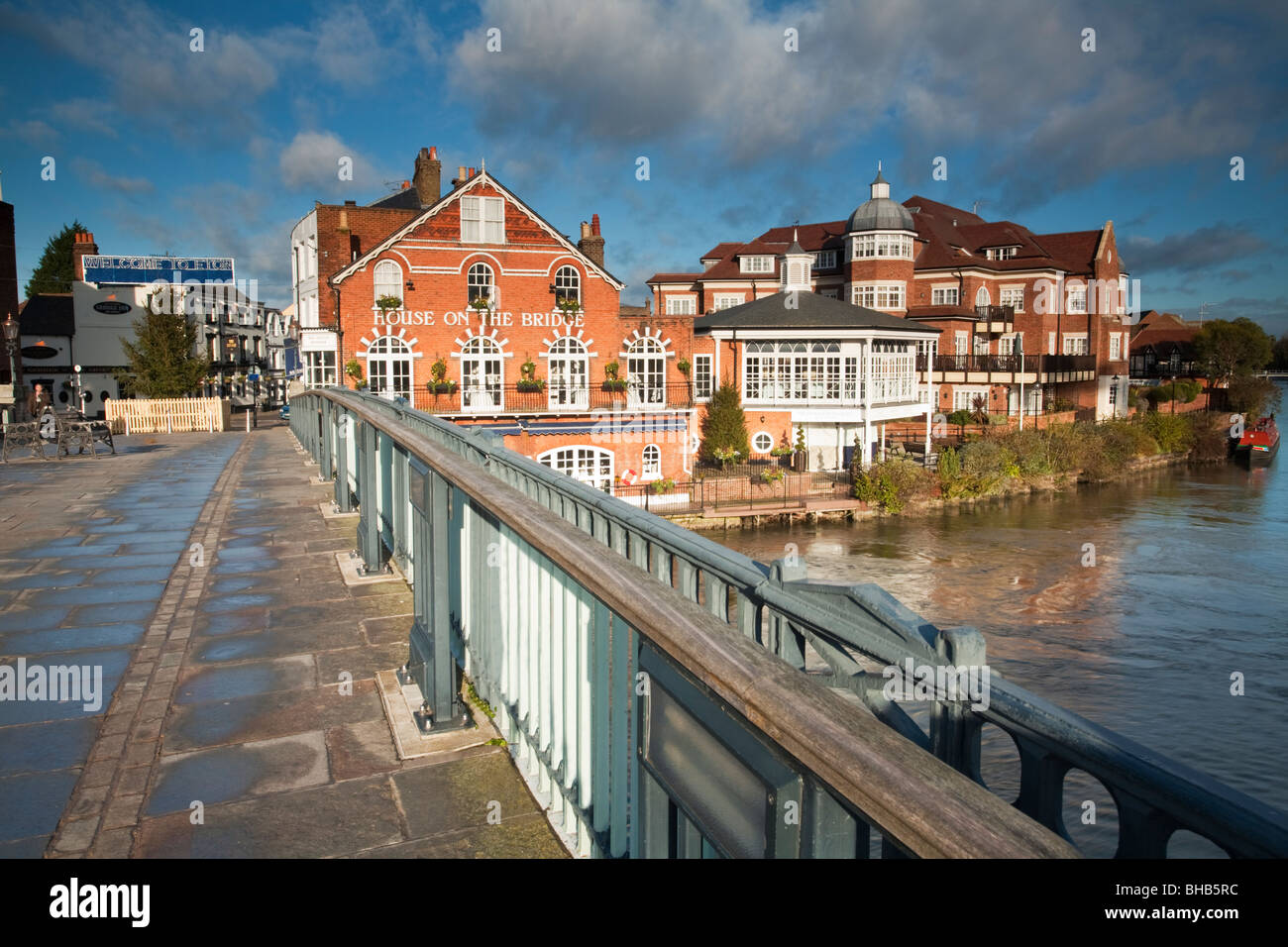 View from Eton Bridge looking towards Eton town centre and the River Thames, Berkshire, Uk Stock Photo