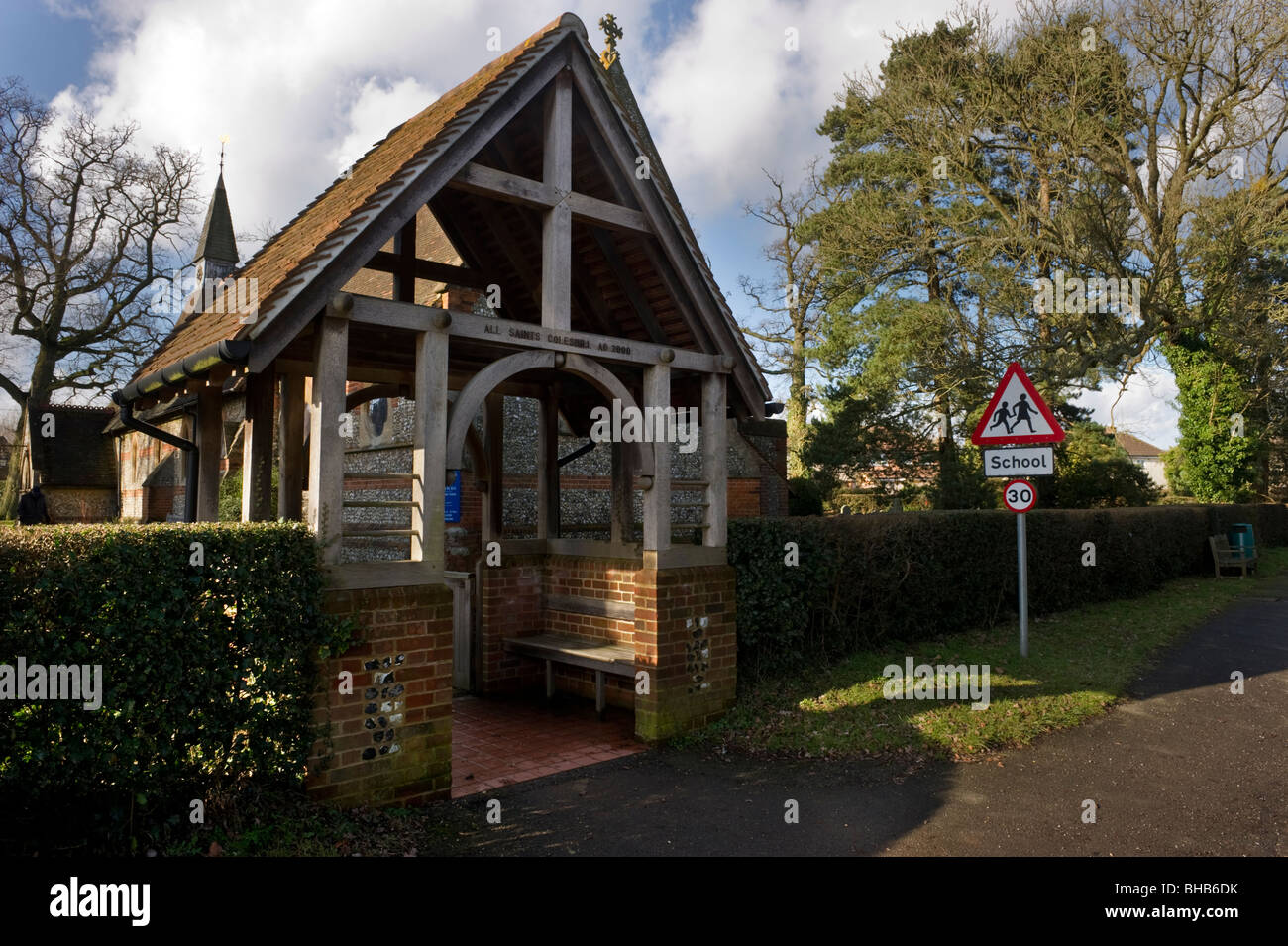 Lych gate and entrance to All Saints Parish Church Coleshill village