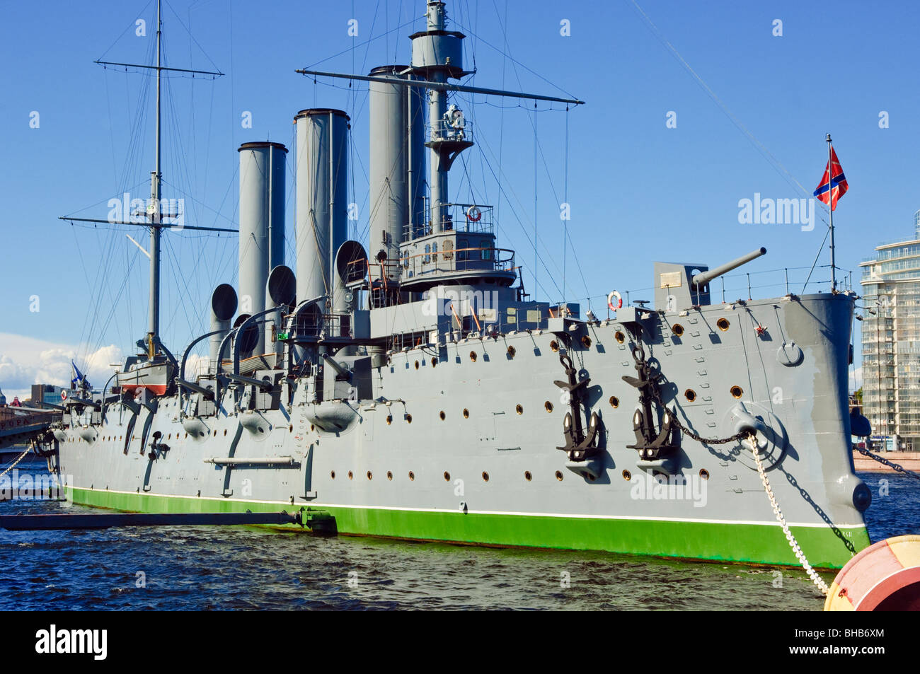 The Cruiser Aurora, famous for firing the shot which launched the October Revolution, St Petersburg, Russia Stock Photo