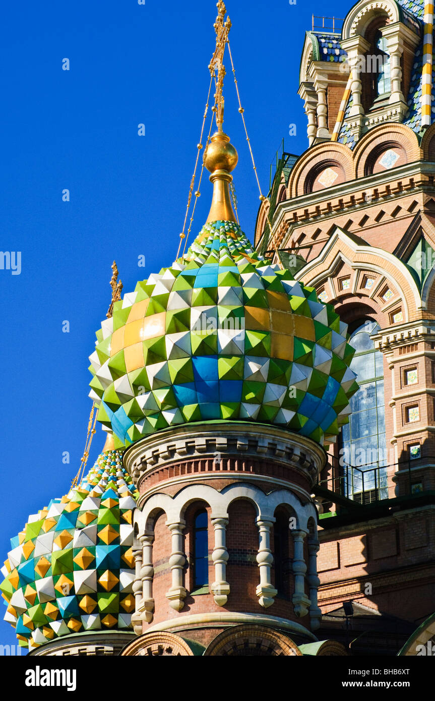 Colourful domes of the Church of the Saviour on the Spilled Blood (Khram Spas-na-Krovi), St Petersburg, Russia Stock Photo