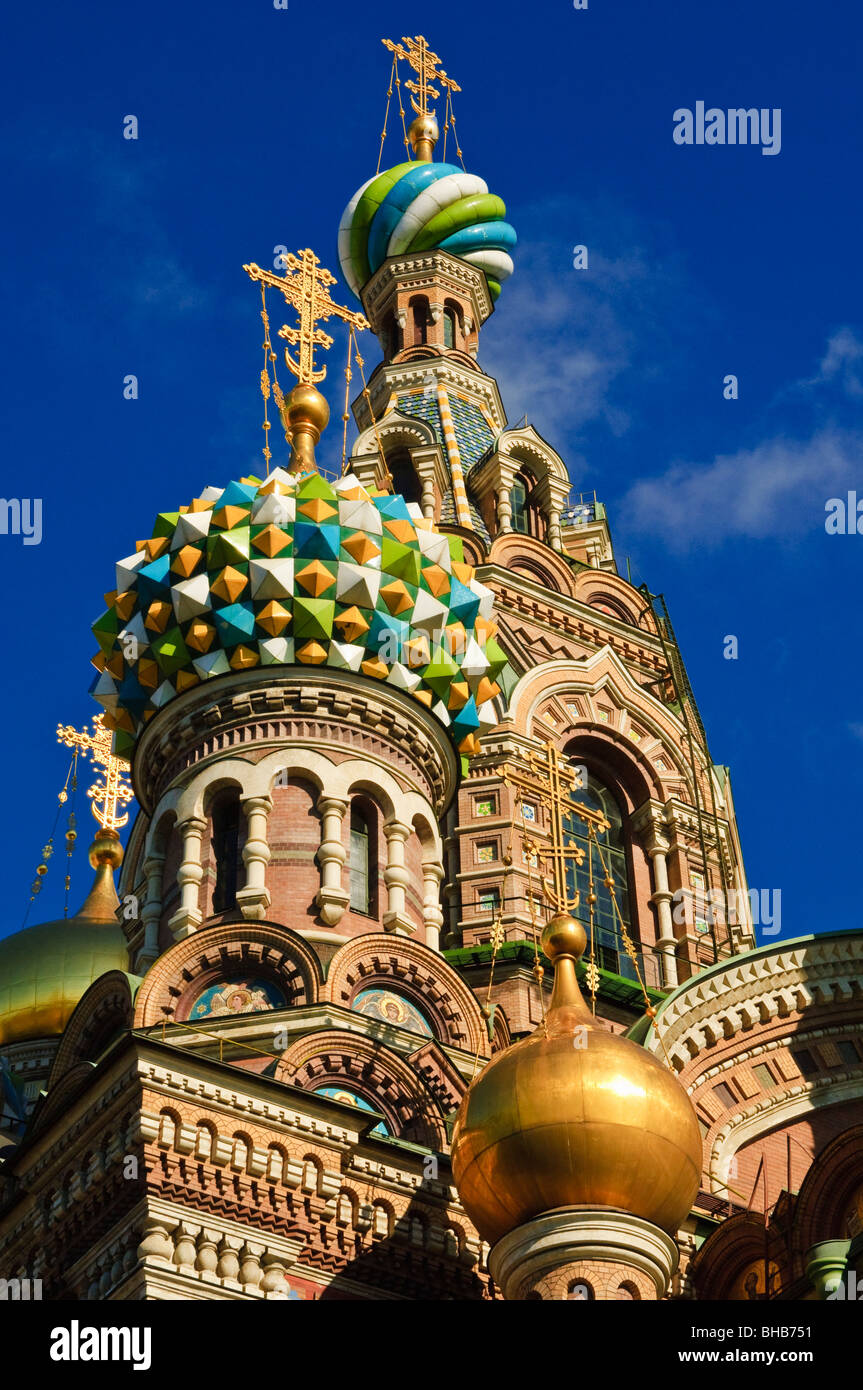 Colourful domes of the Church of the Saviour on the Spilled Blood (Khram Spas-na-Krovi), St Petersburg, Russia Stock Photo