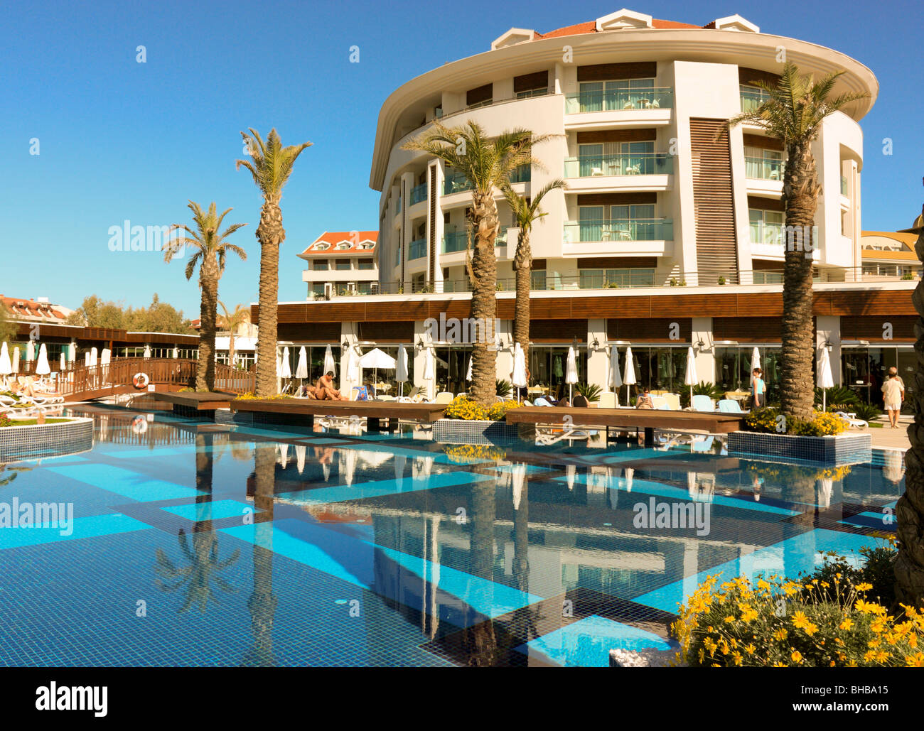 Hotel with Swimming Pool in Evrenseki, Side Stock Photo