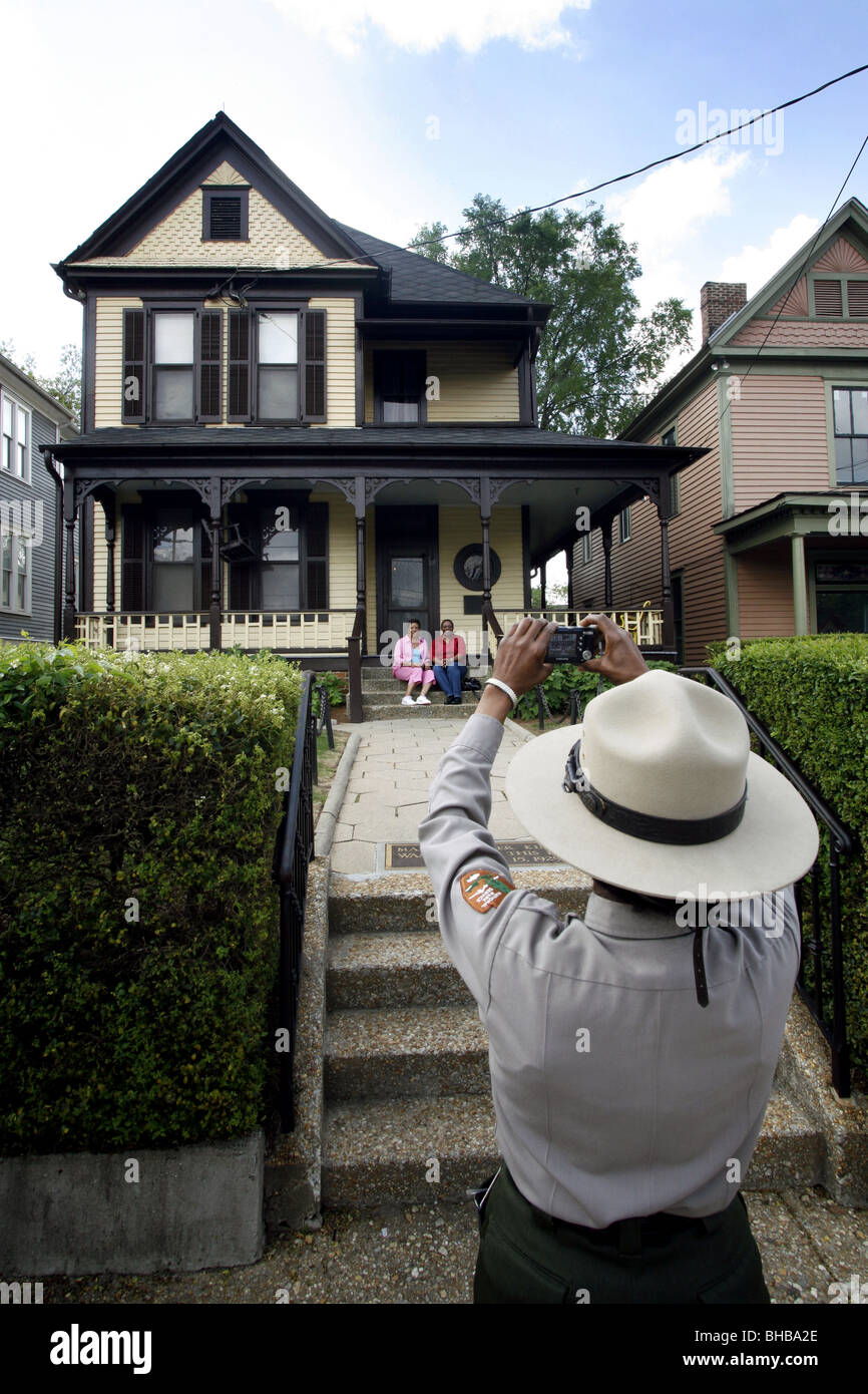 Park Ranger Takes a Picture, Birth Home of Martin Luther King, National Historic Site, Atlanta, Georgia, USA Stock Photo