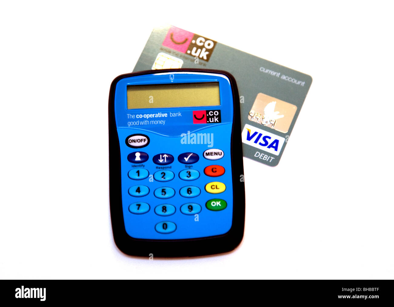 Bank card reader for secure Internet banking at home Stock Photo