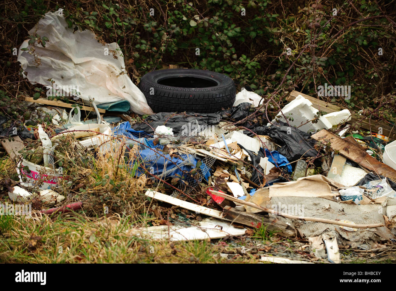Rubbish garbage trash fly tipping, Wales UK Stock Photo