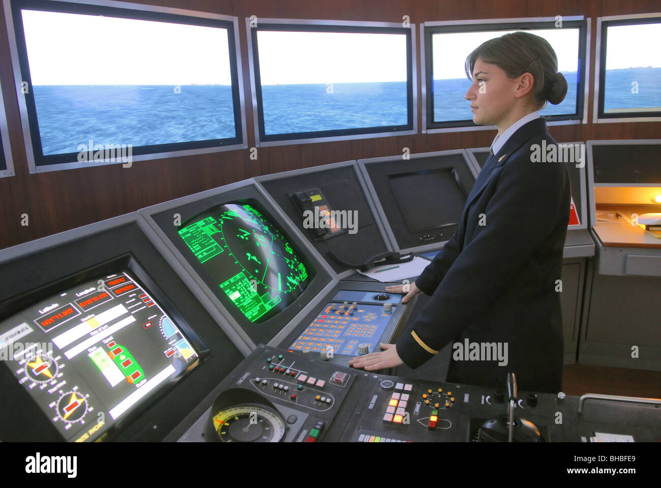 Genova (Italy), Italian Academy of the Merchant Navy; interior of electronic navigation simulator Stock Photo
