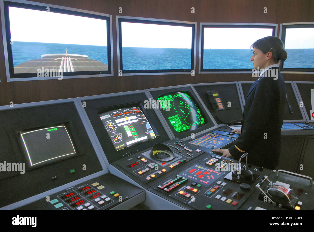 Genova (Italy), Italian Academy of the Merchant Navy; interior of electronic navigation simulator Stock Photo