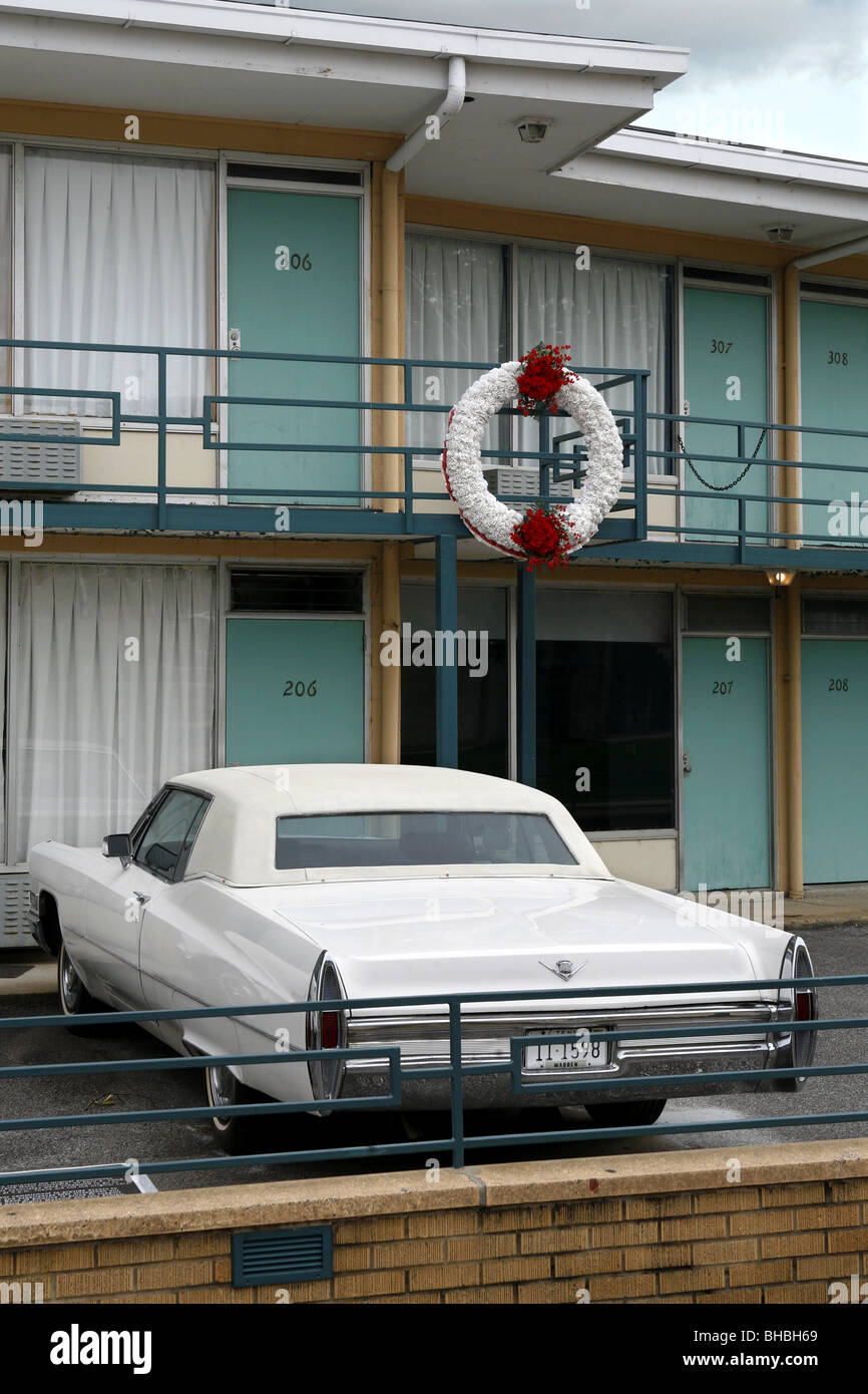 Balcony where Martin Luther King was assassinated, Lorraine Motel, National Civil Rights Museum, Memphis, Tennessee, USA Stock Photo