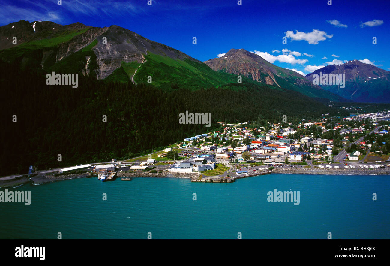 Seward Alaska, an aerial photo of this coastal community in South Stock