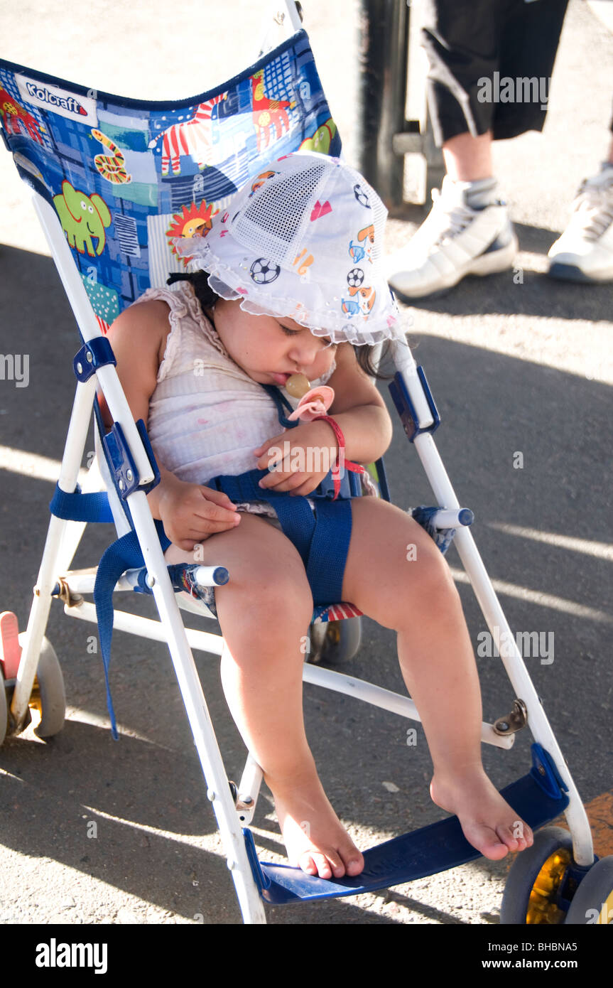 Sleeping boy girl baby stroller Buenos Aires Argentina Town City South Latin America American Stock Photo