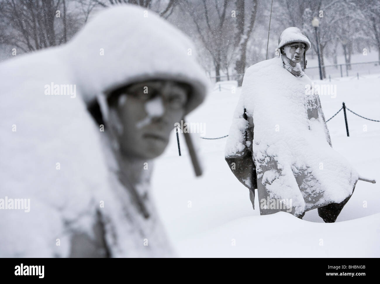 Snow scenes of the National Mall. Korean War Memorial Stock Photo - Alamy