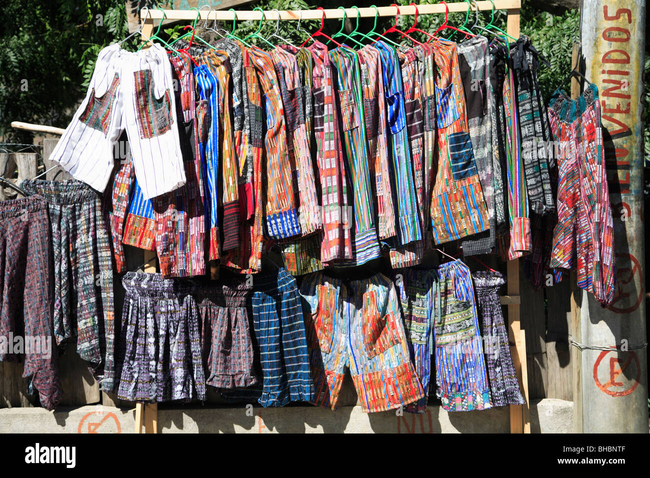 Hippie clothes for tourists, San Pedro, San Pedro La Laguna, Lake Atitlan,  Guatemala, Central America Stock Photo - Alamy