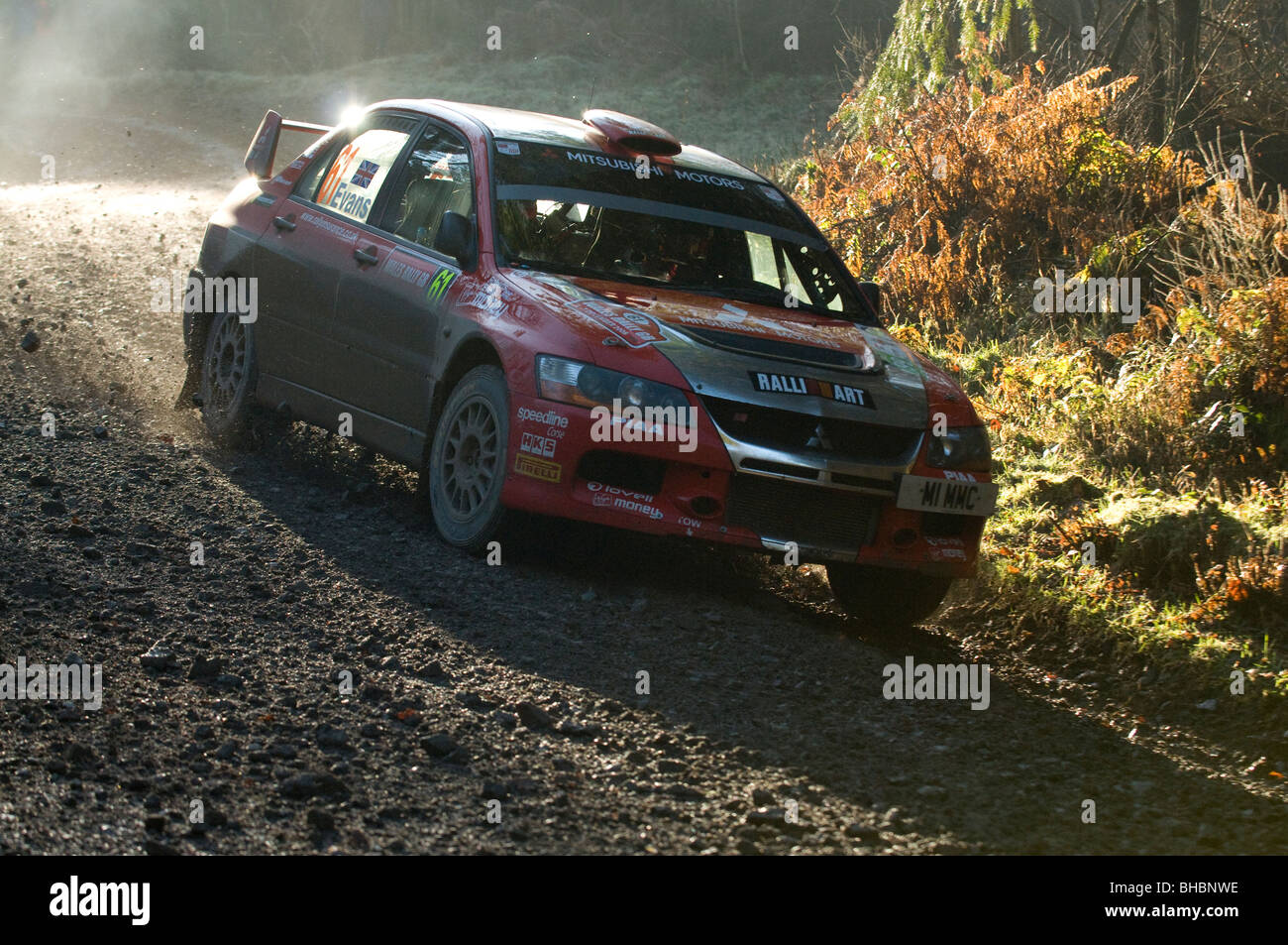 Gwyndaf Evans driving Mitsubishi Evo on Wales Rally GB 2008 Stock Photo