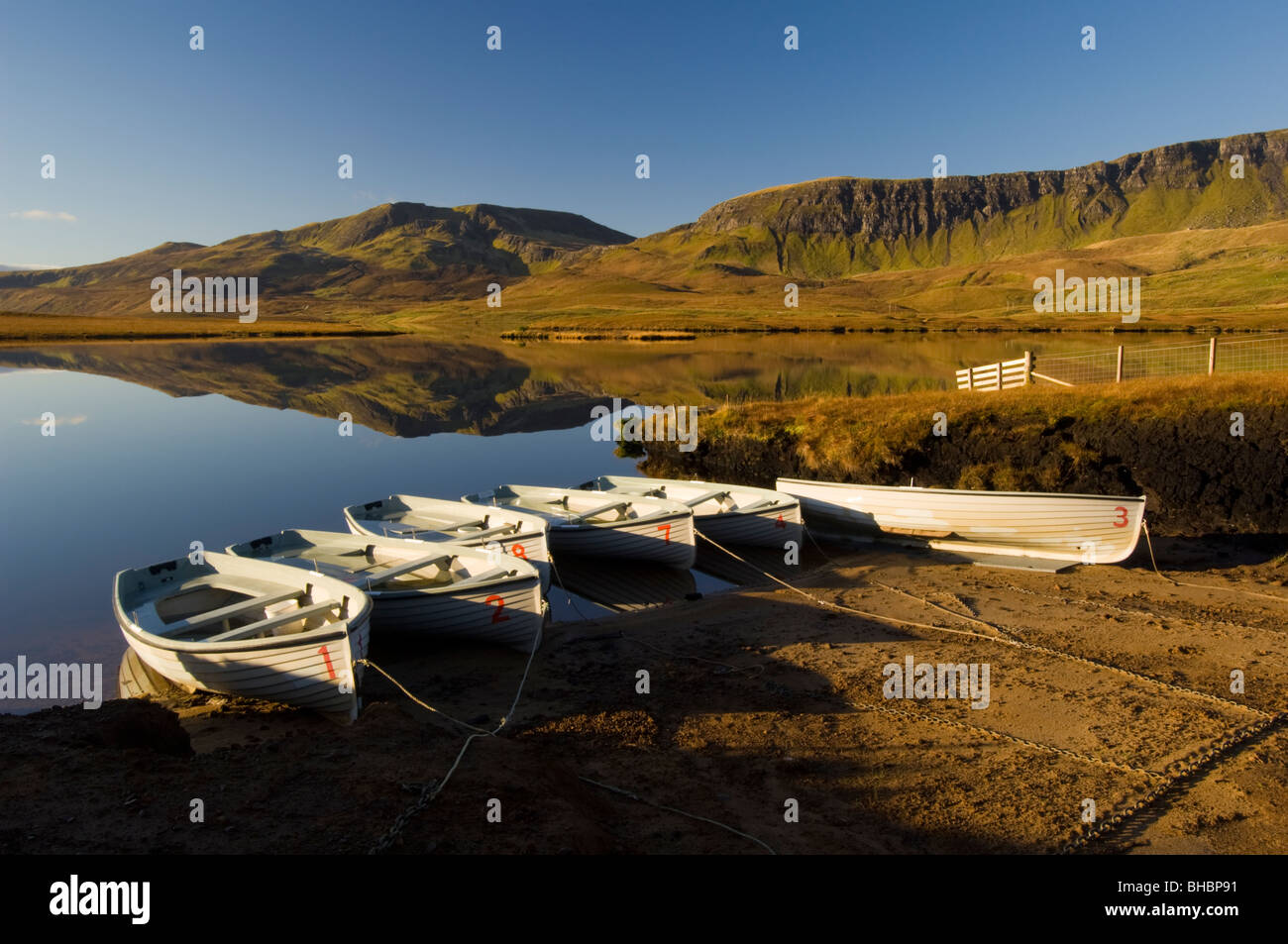 Boats on Loch Leathan, Isle of Skye. Stock Photo