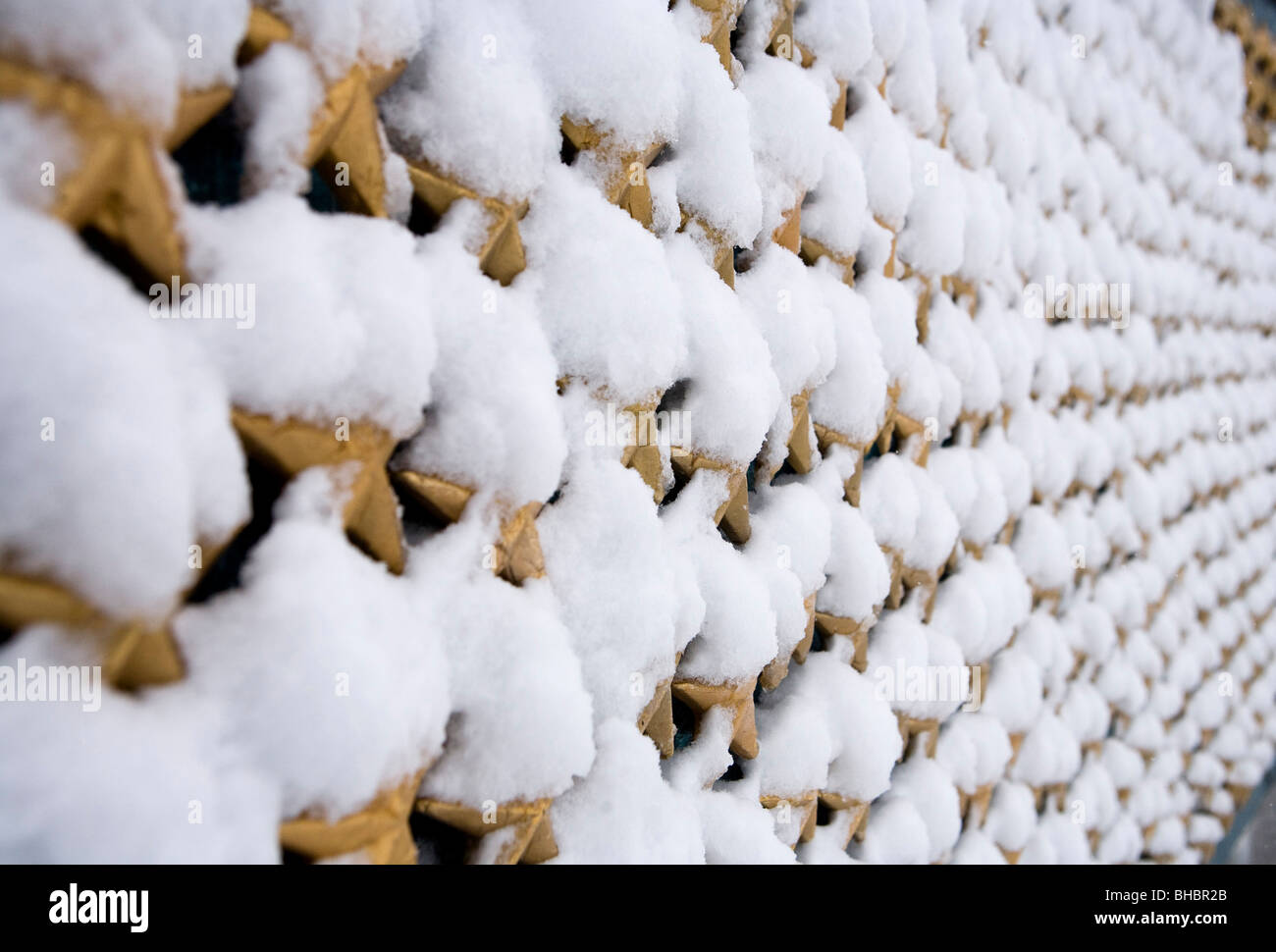 Snow scenes of the National Mall. World War Two Memorial.  Stock Photo