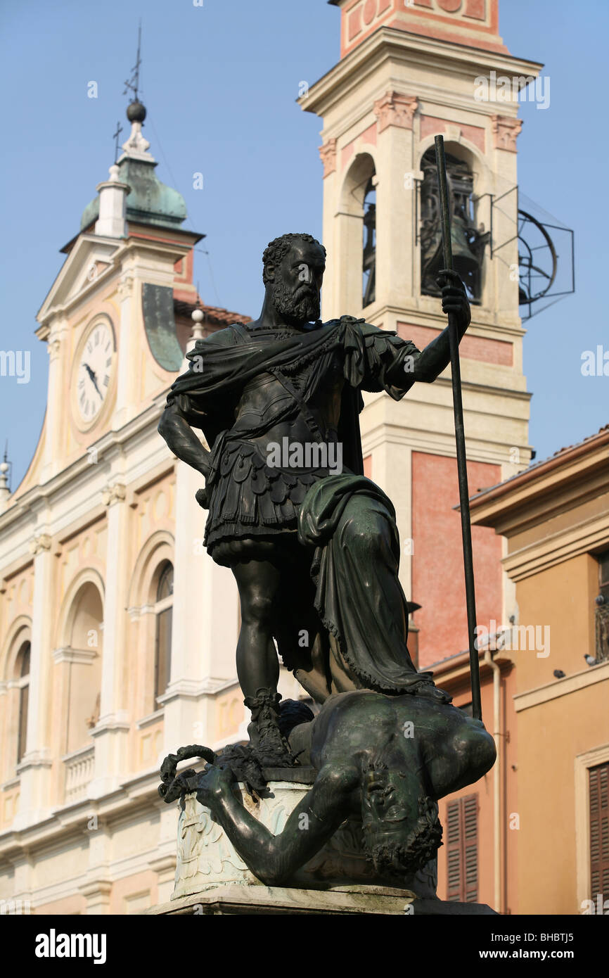 Italy, Emilia Romagna, Guastalla, statue by Leone Leoni 1557, 'Ferrante Gonzaga domina l'Invidia' Stock Photo